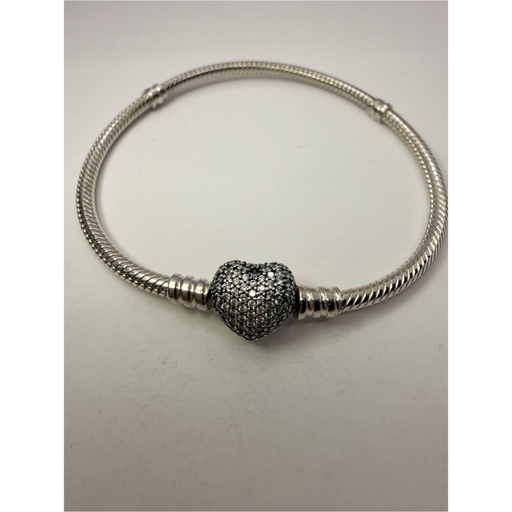 Pandora Moments Sparkling Heart Clasp Snake Chain Bracelet 590727CZ